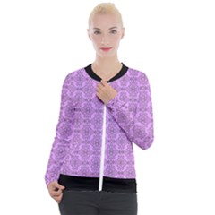 Timeless - Black & Lavender Purple Casual Zip Up Jacket by FashionBoulevard