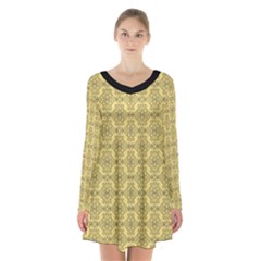 Timeless - Black & Mellow Yellow Long Sleeve Velvet V-neck Dress by FashionBoulevard