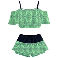 Timeless - Black & Mint Green Kids  Off Shoulder Skirt Bikini