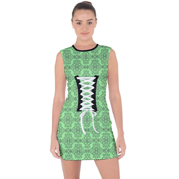 Timeless - Black & Mint Green Lace Up Front Bodycon Dress