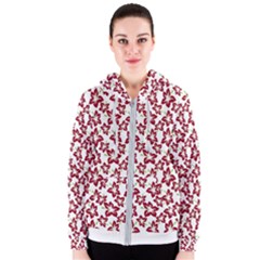 Cute Flowers - Carmine Red White Women s Zipper Hoodie by FashionBoulevard