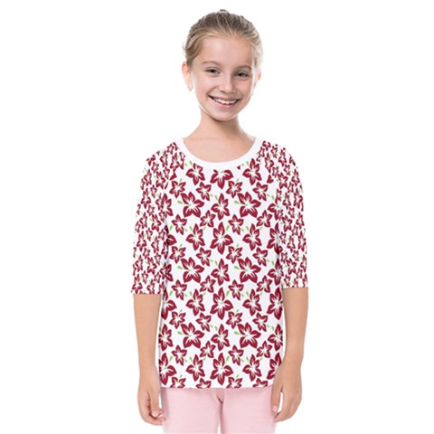 Cute Flowers - Carmine Red White Kids  Quarter Sleeve Raglan Tee by FashionBoulevard