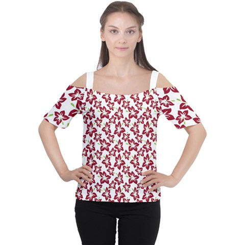 Cute Flowers - Carmine Red White Cutout Shoulder Tee by FashionBoulevard