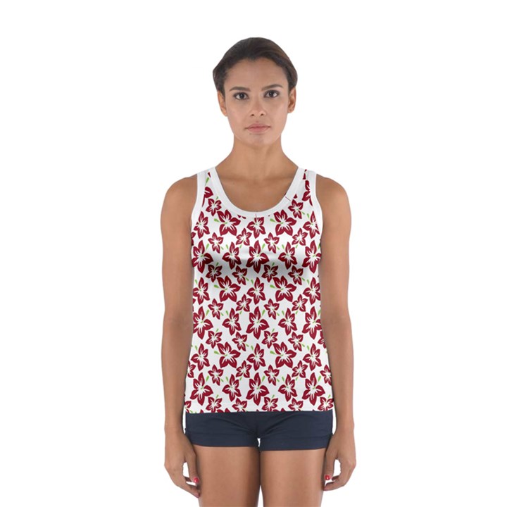 Cute Flowers - Carmine Red White Sport Tank Top 