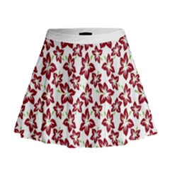 Cute Flowers - Carmine Red White Mini Flare Skirt by FashionBoulevard