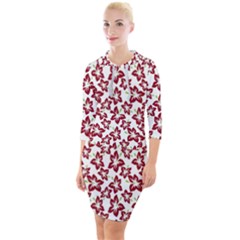 Cute Flowers - Carmine Red White Quarter Sleeve Hood Bodycon Dress by FashionBoulevard