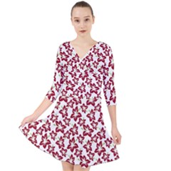 Cute Flowers - Carmine Red White Quarter Sleeve Front Wrap Dress by FashionBoulevard