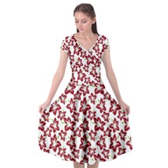 Cute Flowers - Carmine Red White Cap Sleeve Wrap Front Dress by FashionBoulevard