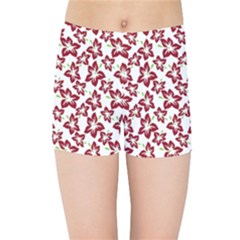 Cute Flowers - Carmine Red White Kids  Sports Shorts by FashionBoulevard