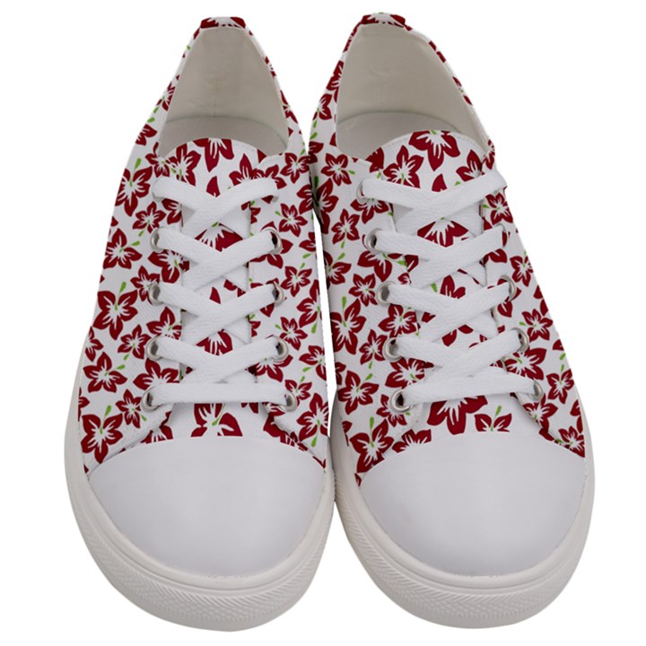 Cute Flowers - Carmine Red White Women s Low Top Canvas Sneakers