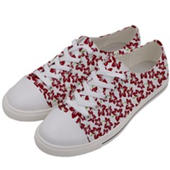 Cute Flowers - Carmine Red White Women s Low Top Canvas Sneakers by FashionBoulevard