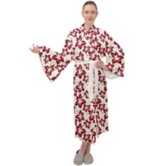 Cute Flowers - Carmine Red White Maxi Velour Kimono by FashionBoulevard