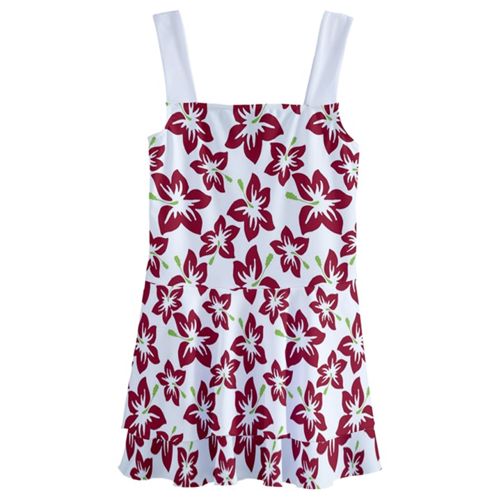 Cute Flowers - Carmine Red White Kids  Layered Skirt Swimsuit