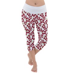 Cute Flowers - Carmine Red White Lightweight Velour Capri Yoga Leggings by FashionBoulevard