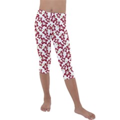 Cute Flowers - Carmine Red White Kids  Lightweight Velour Capri Leggings  by FashionBoulevard