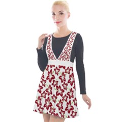 Cute Flowers - Carmine Red White Plunge Pinafore Velour Dress by FashionBoulevard