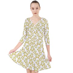 Cute Flowers - Ceylon Yellow Quarter Sleeve Front Wrap Dress by FashionBoulevard