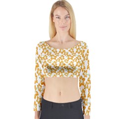 Cute Flowers - Honey Orange White Long Sleeve Crop Top by FashionBoulevard