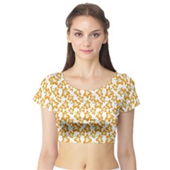 Cute Flowers - Honey Orange White Short Sleeve Crop Top by FashionBoulevard