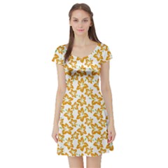 Cute Flowers - Honey Orange White Short Sleeve Skater Dress by FashionBoulevard