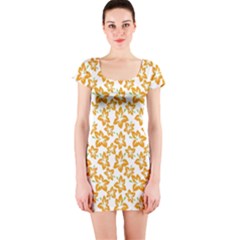 Cute Flowers - Honey Orange White Short Sleeve Bodycon Dress by FashionBoulevard