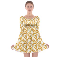 Cute Flowers - Honey Orange White Long Sleeve Skater Dress by FashionBoulevard