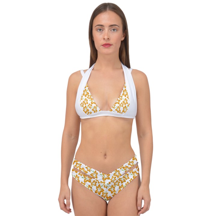 Cute Flowers - Honey Orange White Double Strap Halter Bikini Set