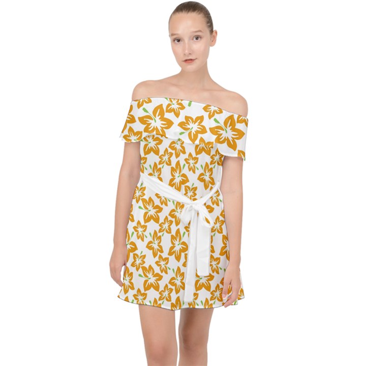 Cute Flowers - Honey Orange White Off Shoulder Chiffon Dress