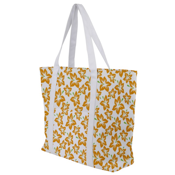 Cute Flowers - Honey Orange White Zip Up Canvas Bag