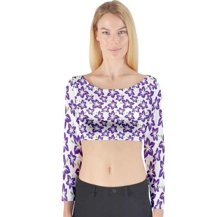 Cute Flowers - Imperial Purple Long Sleeve Crop Top