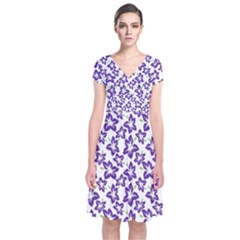 Cute Flowers - Imperial Purple Short Sleeve Front Wrap Dress by FashionBoulevard