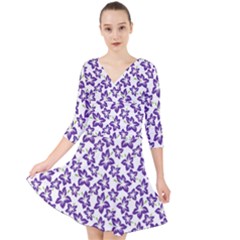 Cute Flowers - Imperial Purple Quarter Sleeve Front Wrap Dress by FashionBoulevard