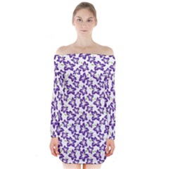 Cute Flowers - Imperial Purple Long Sleeve Off Shoulder Dress by FashionBoulevard