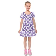 Cute Flowers - Imperial Purple Kids  Short Sleeve Velvet Dress by FashionBoulevard