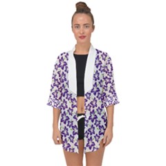 Cute Flowers - Imperial Purple Open Front Chiffon Kimono by FashionBoulevard