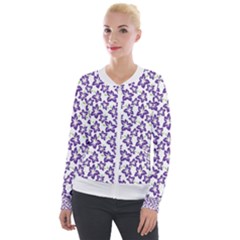 Cute Flowers - Imperial Purple Velour Zip Up Jacket by FashionBoulevard