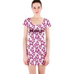 Cute Flowers - Peacock Pink White Short Sleeve Bodycon Dress by FashionBoulevard