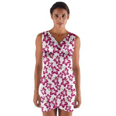 Cute Flowers - Peacock Pink White Wrap Front Bodycon Dress by FashionBoulevard