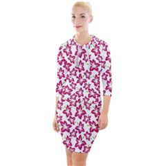 Cute Flowers - Peacock Pink White Quarter Sleeve Hood Bodycon Dress by FashionBoulevard