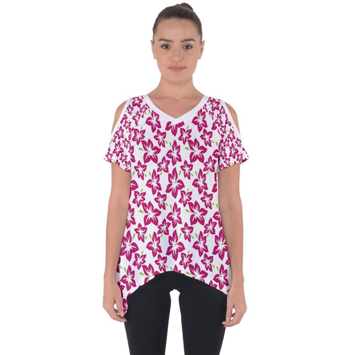 Cute Flowers - Peacock Pink White Cut Out Side Drop Tee