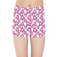 Cute Flowers - Peacock Pink White Kids  Sports Shorts by FashionBoulevard