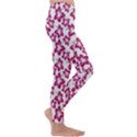 Cute Flowers - Peacock Pink White Kids  Lightweight Velour Leggings View3