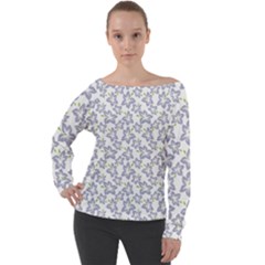 Cute Flowers - Silver Grey Off Shoulder Long Sleeve Velour Top