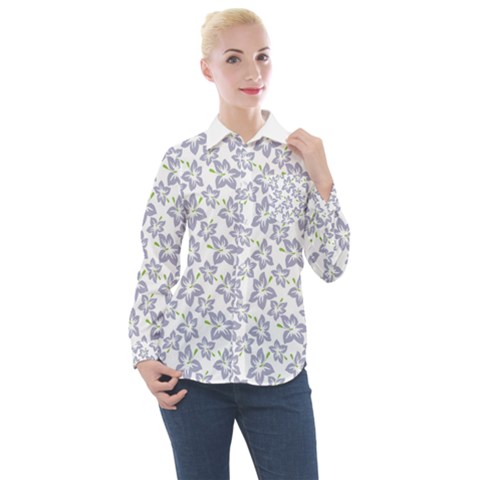 Cute Flowers - Silver Grey Women s Long Sleeve Pocket Shirt by FashionBoulevard