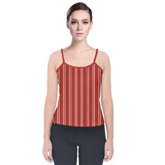 Nice Stripes - Apple Red Velvet Spaghetti Strap Top by FashionBoulevard