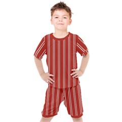 Nice Stripes - Apple Red Kids  Tee And Shorts Set by FashionBoulevard