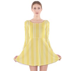 Nice Stripes - Blonde Yellow Long Sleeve Velvet Skater Dress by FashionBoulevard