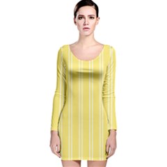 Nice Stripes - Blonde Yellow Long Sleeve Velvet Bodycon Dress by FashionBoulevard