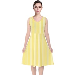 Nice Stripes - Blonde Yellow V-neck Midi Sleeveless Dress  by FashionBoulevard