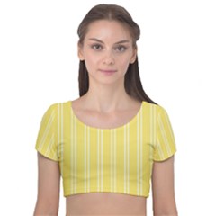 Nice Stripes - Blonde Yellow Velvet Short Sleeve Crop Top 